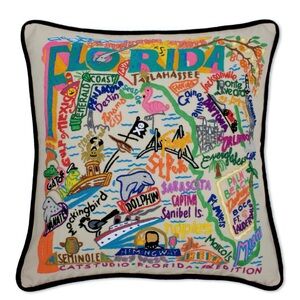 NWT!   Colorful Florida Embroidered Pillow